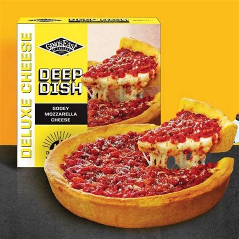 The sauce on this frozen deep-dish pizza is lumpy but not too sweet. . Ginos east deep dish frozen pizza
